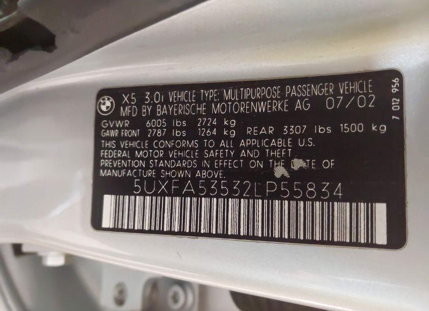 Photo 9 of 2002 Bmw X5 3.0I (VIN 5UXFA53532LP55834)