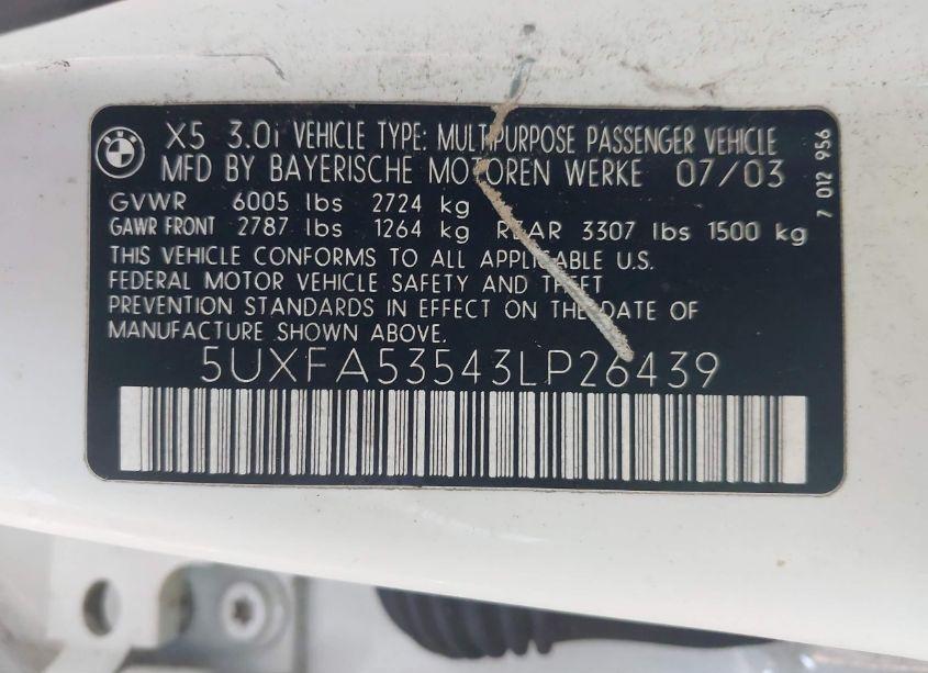 Photo 9 of 2003 Bmw X5 3.0I (VIN 5UXFA53543LP26439)