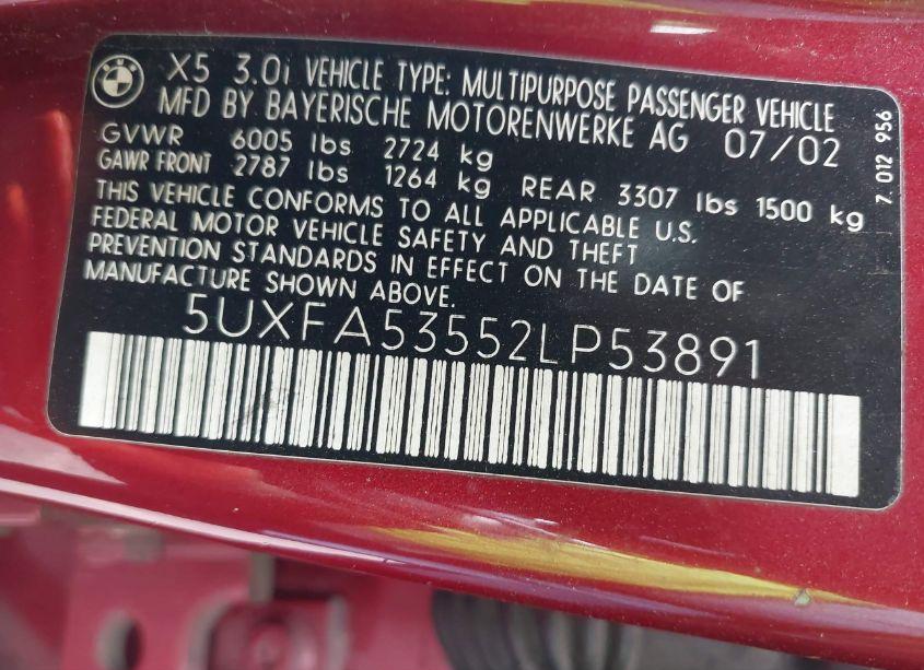 Photo 9 of 2002 Bmw X5 3.0I (VIN 5UXFA53552LP53891)