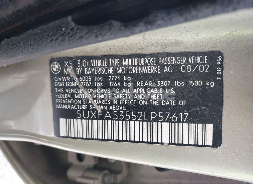 Photo 9 of 2002 Bmw X5 3.0I (VIN 5UXFA53552LP57617)