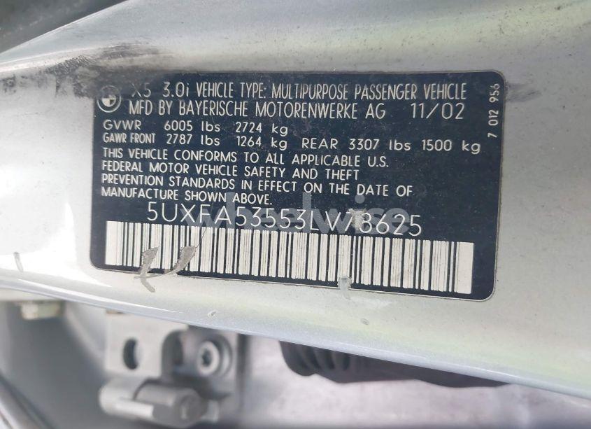 Photo 9 of 2003 Bmw X5 3.0I (VIN 5UXFA53553LV78625)