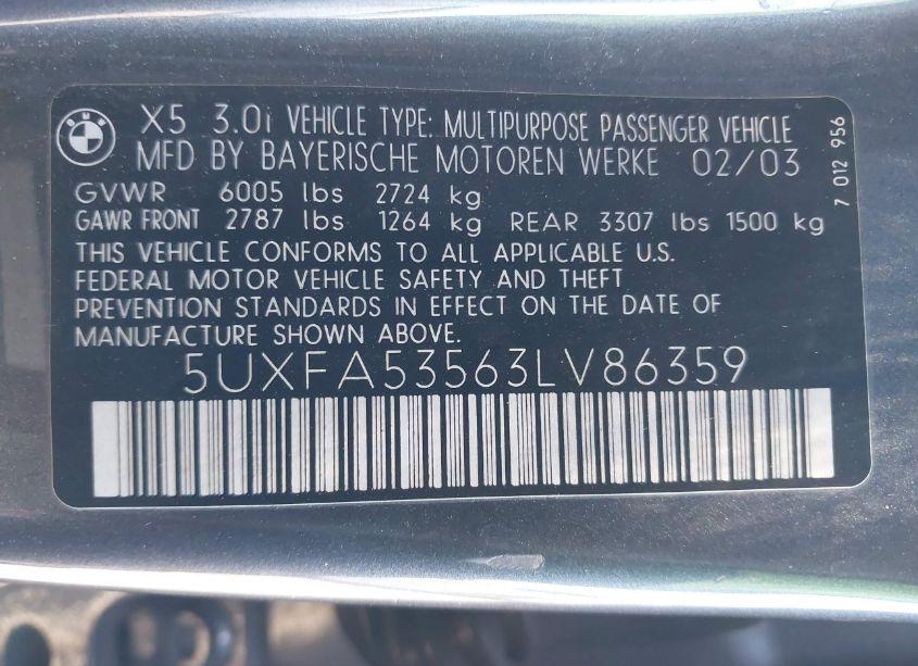 Photo 9 of 2003 Bmw X5 3.0I (VIN 5UXFA53563LV86359)