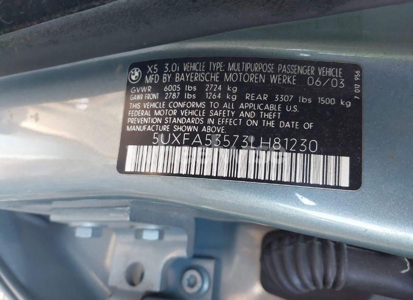 Photo 9 of 2003 Bmw X5 3.0I (VIN 5UXFA53573LH81230)