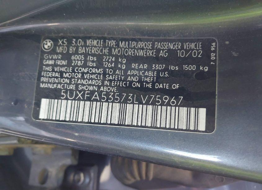 Photo 9 of 2003 Bmw X5 3.0I (VIN 5UXFA53573LV75967)
