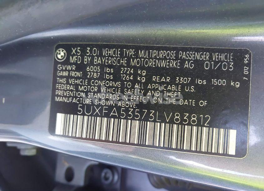 Photo 9 of 2003 Bmw X5 3.0I (VIN 5UXFA53573LV83812)