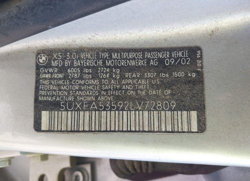 Photo 9 of 2002 Bmw X5 3.0I (VIN 5UXFA53592LV72809)