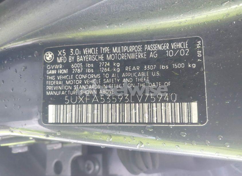 Photo 9 of 2003 Bmw X5 3.0I (VIN 5UXFA53593LV75940)