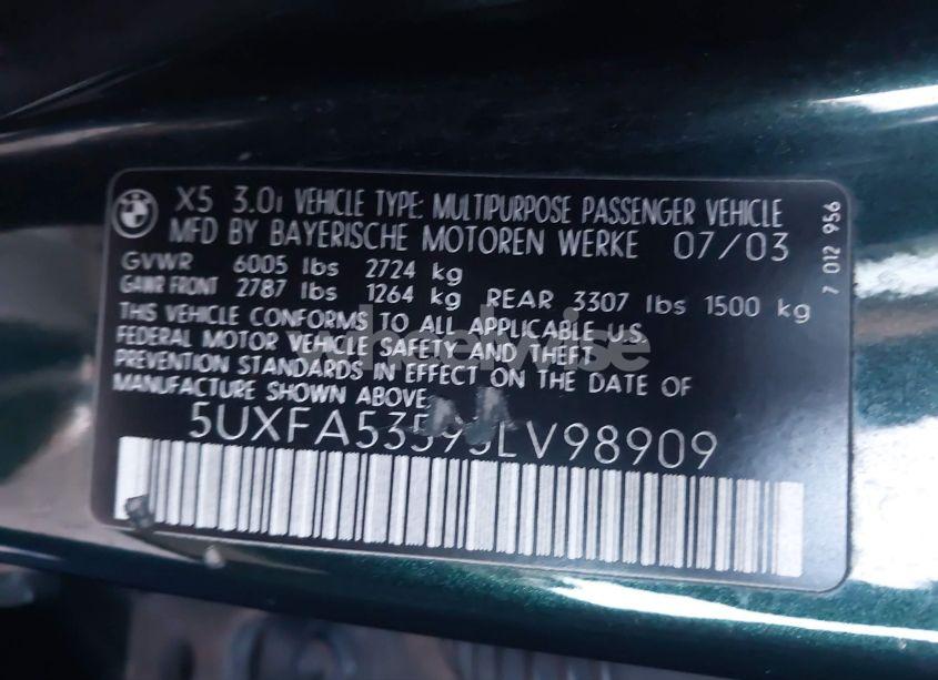 Photo 9 of 2003 Bmw X5 3.0I (VIN 5UXFA53593LV98909)