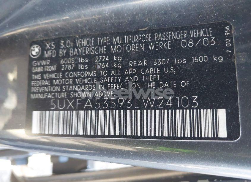 Photo 9 of 2003 Bmw X5 3.0I (VIN 5UXFA53593LW24103)