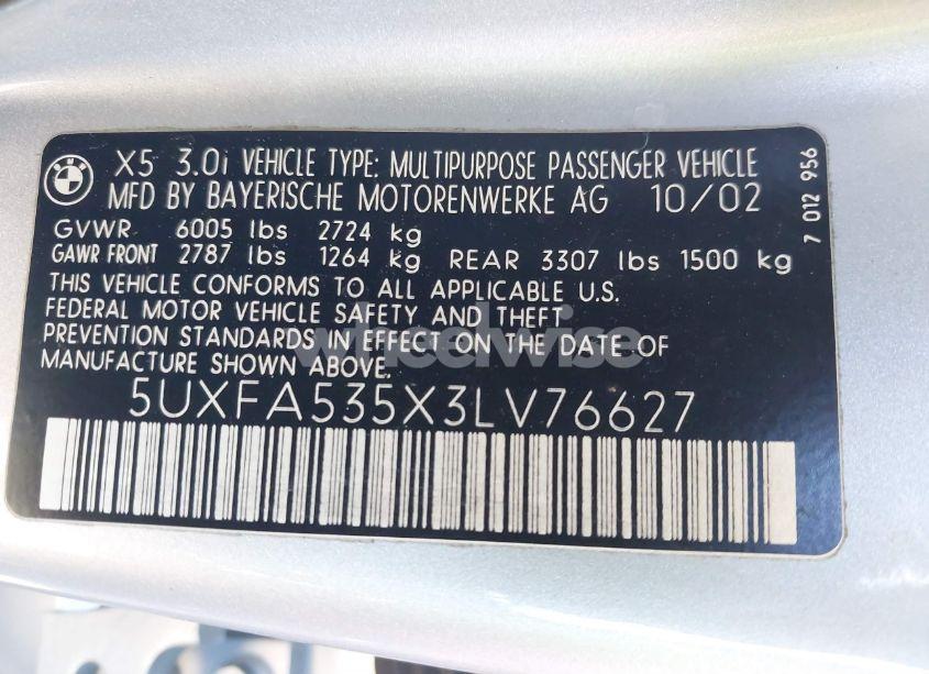 Photo 9 of 2003 Bmw X5 3.0I (VIN 5UXFA535X3LV76627)