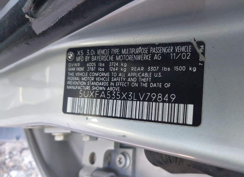 Photo 9 of 2003 Bmw X5 3.0I (VIN 5UXFA535X3LV79849)