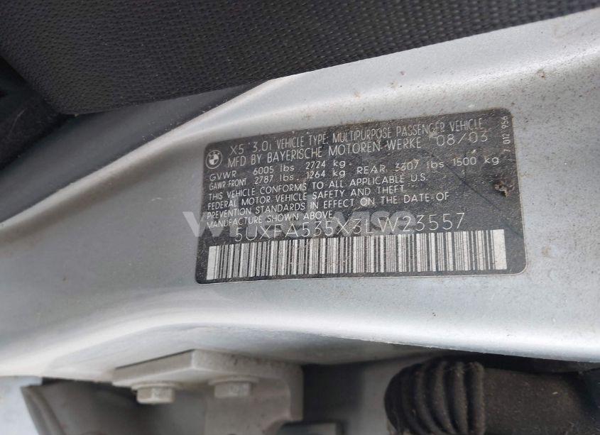 Photo 9 of 2003 Bmw X5 3.0I (VIN 5UXFA535X3LW23557)