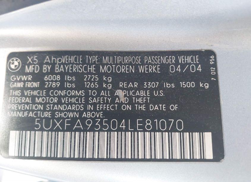 Photo 9 of 2004 Bmw X5 4.8IS (VIN 5UXFA93504LE81070)