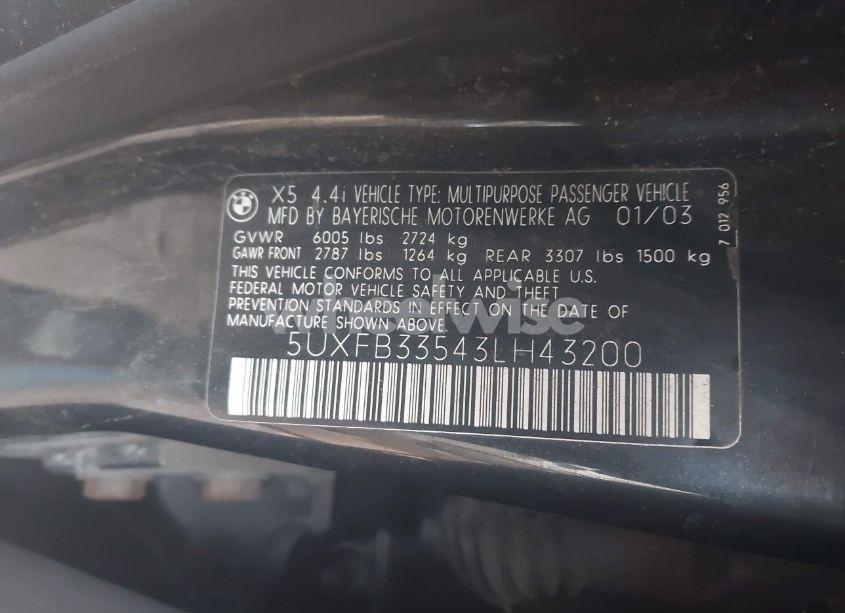 Photo 9 of 2003 Bmw X5 4.4I (VIN 5UXFB33543LH43200)