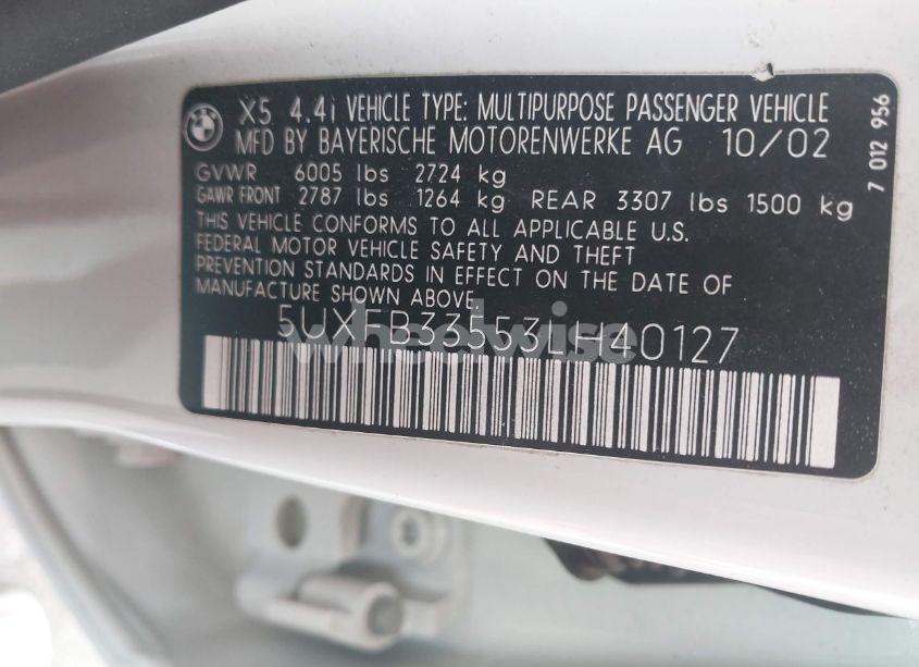 Photo 9 of 2003 Bmw X5 4.4I (VIN 5UXFB33553LH40127)