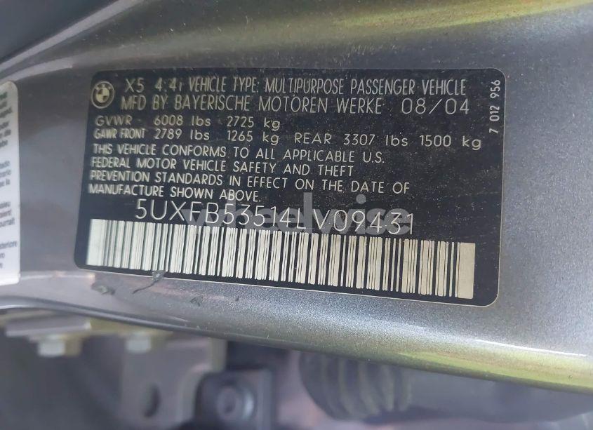 Photo 9 of 2004 Bmw X5 4.4I (VIN 5UXFB53514LV09431)