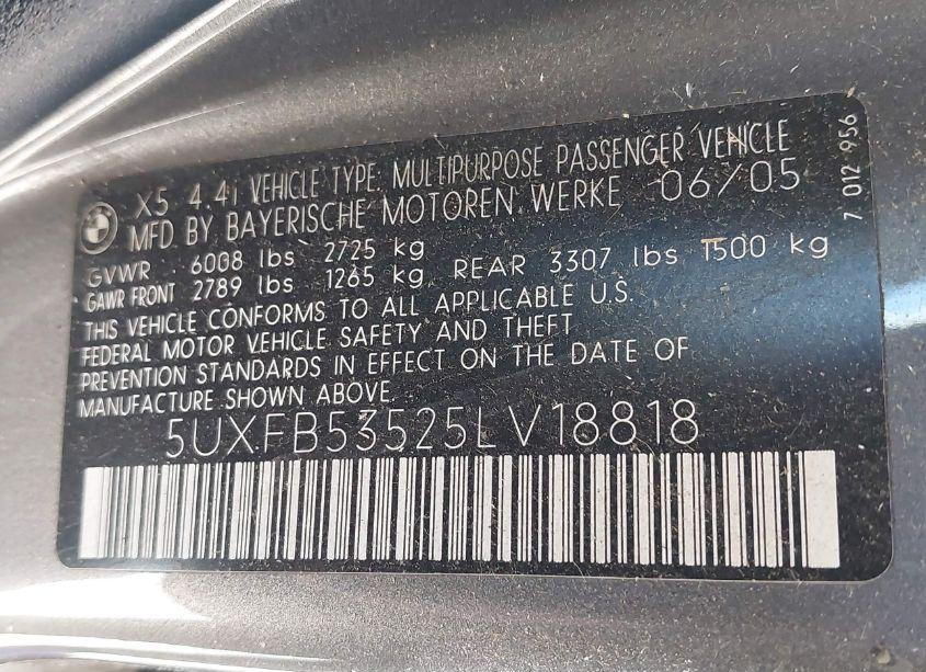 Photo 9 of 2005 Bmw X5 4.4I (VIN 5UXFB53525LV18818)
