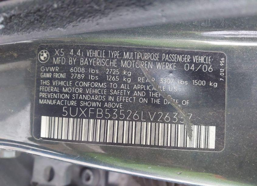 Photo 9 of 2006 Bmw X5 4.4I (VIN 5UXFB53526LV26337)