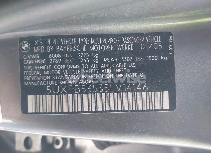 Photo 9 of 2005 Bmw X5 4.4I (VIN 5UXFB53535LV14146)