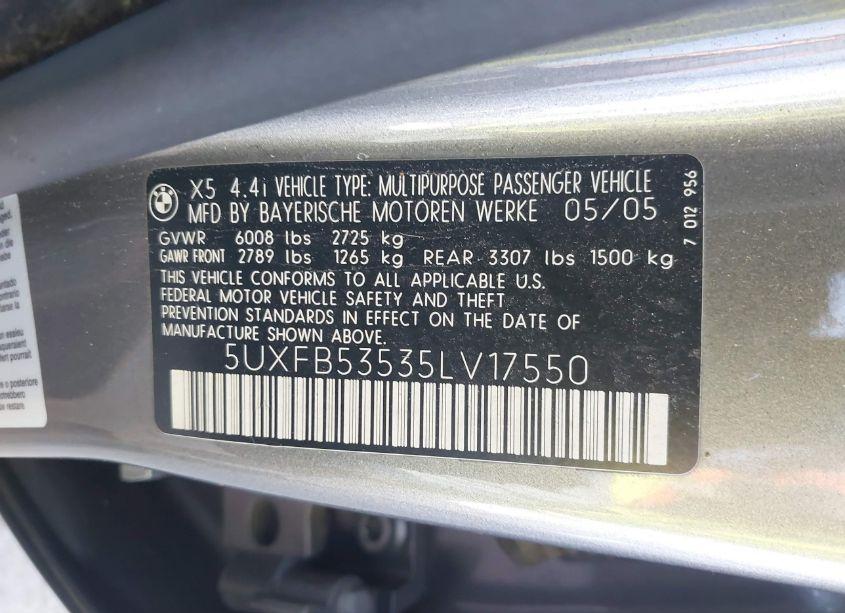 Photo 9 of 2005 Bmw X5 4.4I (VIN 5UXFB53535LV17550)