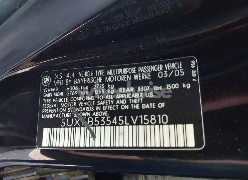 Photo 9 of 2005 Bmw X5 4.4I (VIN 5UXFB53545LV15810)