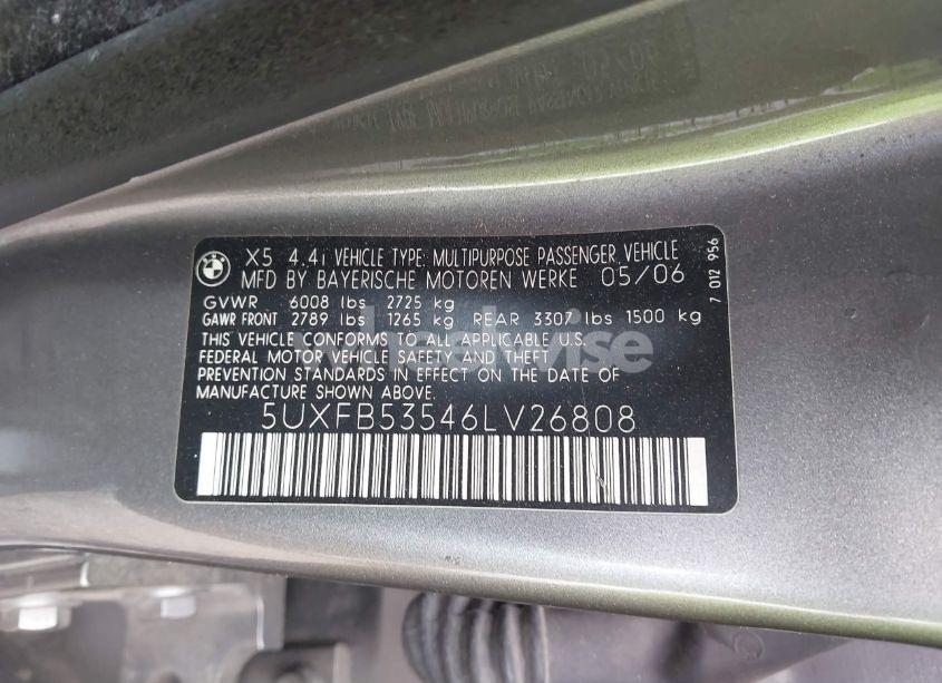 Photo 9 of 2006 Bmw X5 4.4I (VIN 5UXFB53546LV26808)