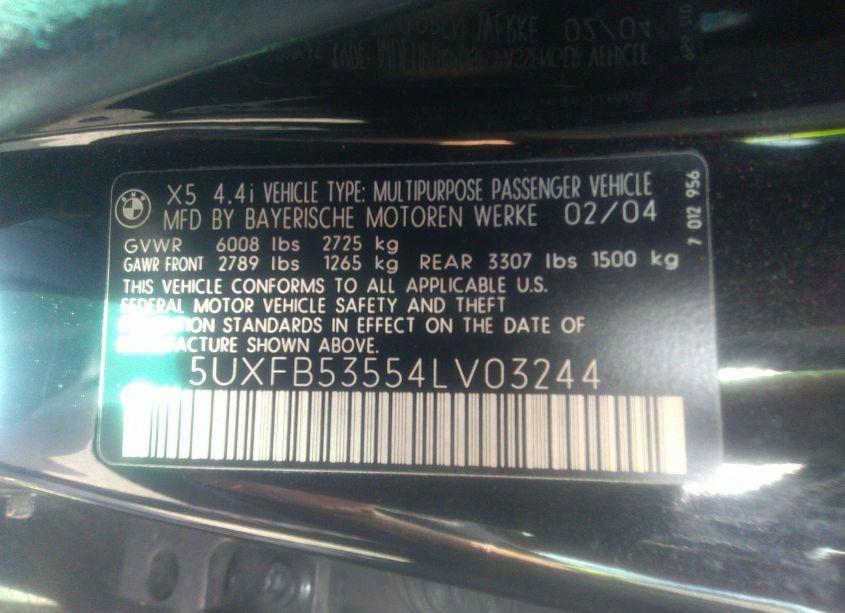 Photo 9 of 2004 Bmw X5 4.4I (VIN 5UXFB53554LV03244)