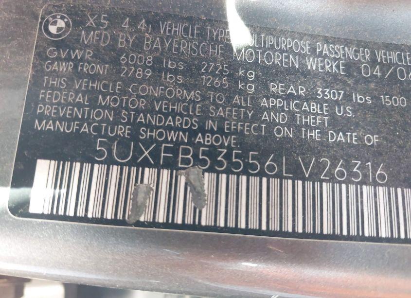 Photo 9 of 2006 Bmw X5 4.4I (VIN 5UXFB53556LV26316)