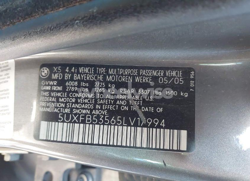 Photo 9 of 2005 Bmw X5 4.4I (VIN 5UXFB53565LV17994)