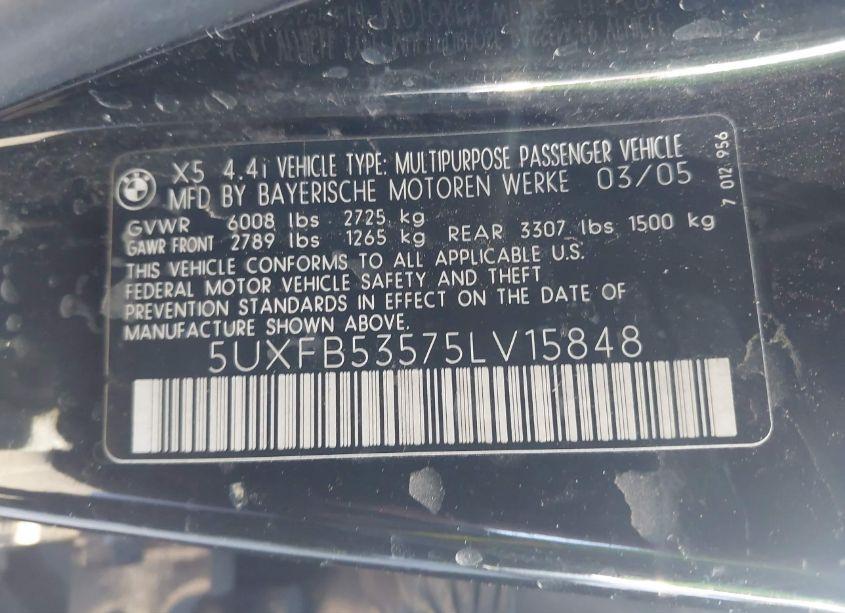 Photo 9 of 2005 Bmw X5 4.4I (VIN 5UXFB53575LV15848)