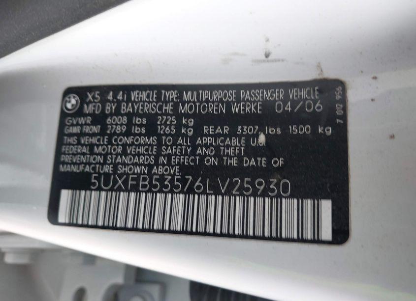 Photo 9 of 2006 Bmw X5 4.4I (VIN 5UXFB53576LV25930)