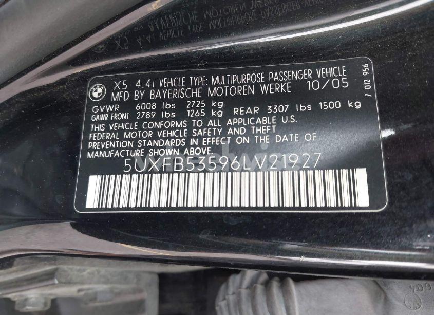 Photo 9 of 2006 Bmw X5 4.4I (VIN 5UXFB53596LV21927)
