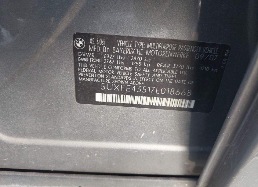 Photo 9 of 2007 Bmw X5 3.0SI (VIN 5UXFE43517L018668)