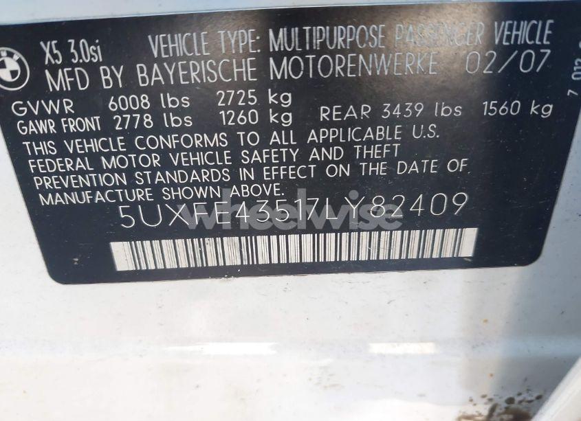Photo 9 of 2007 Bmw X5 3.0SI (VIN 5UXFE43517LY82409)