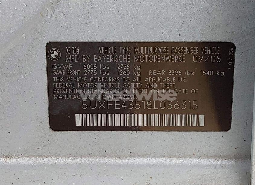 Photo 9 of 2008 Bmw X5 3.0SI (VIN 5UXFE43518L036315)