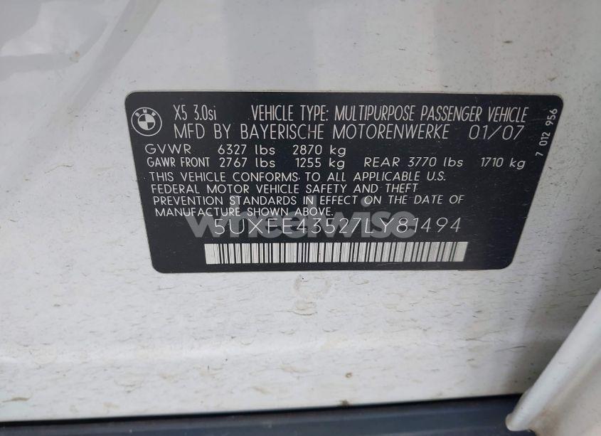 Photo 9 of 2007 Bmw X5 3.0SI (VIN 5UXFE43527LY81494)