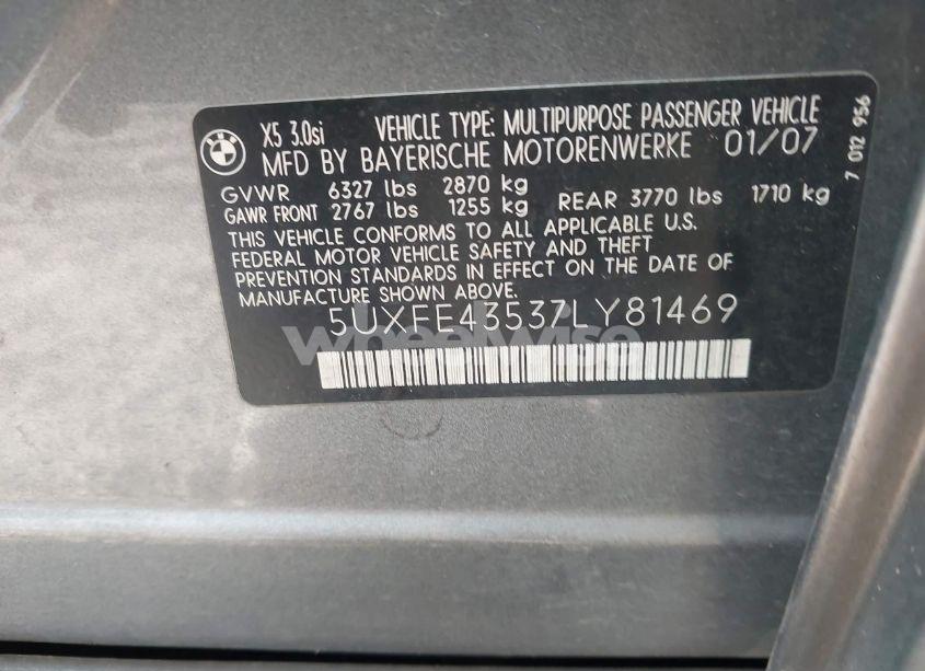 Photo 9 of 2007 Bmw X5 3.0SI (VIN 5UXFE43537LY81469)
