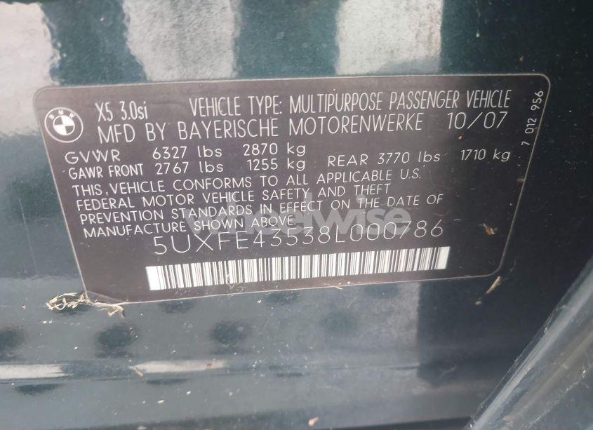 Photo 9 of 2008 Bmw X5 3.0SI (VIN 5UXFE43538L000786)