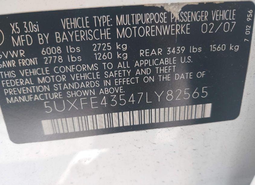 Photo 9 of 2007 Bmw X5 3.0SI (VIN 5UXFE43547LY82565)