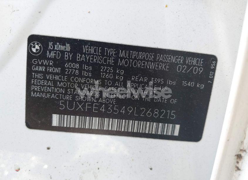 Photo 9 of 2009 Bmw X5 XDRIVE30I (VIN 5UXFE43549L268215)