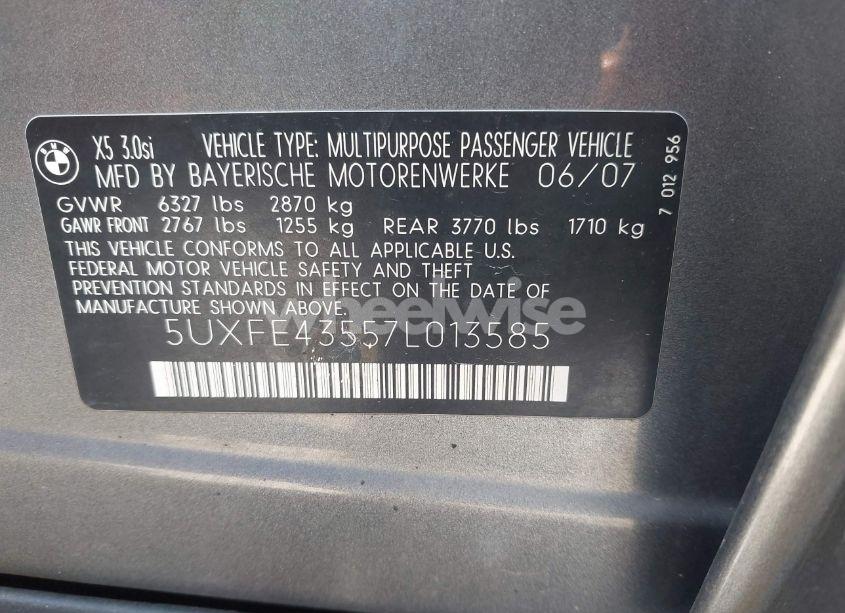 Photo 9 of 2007 Bmw X5 3.0SI (VIN 5UXFE43557L013585)