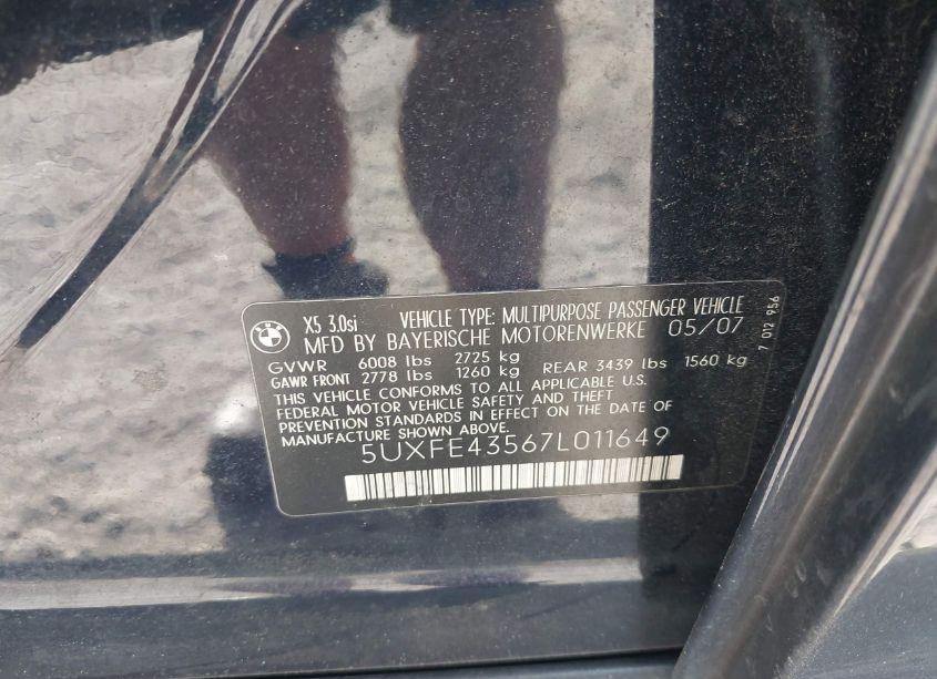 Photo 9 of 2007 Bmw X5 3.0SI (VIN 5UXFE43567L011649)