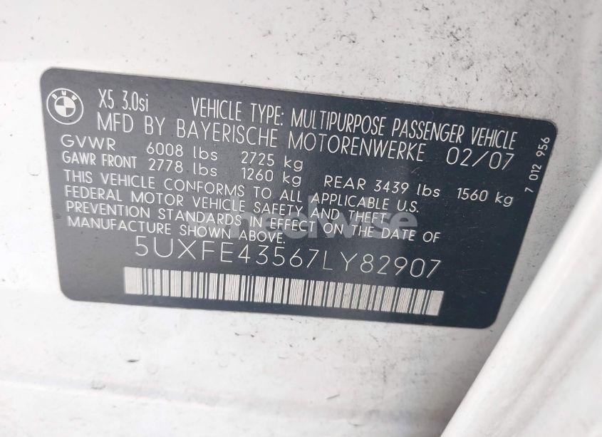 Photo 9 of 2007 Bmw X5 3.0SI (VIN 5UXFE43567LY82907)