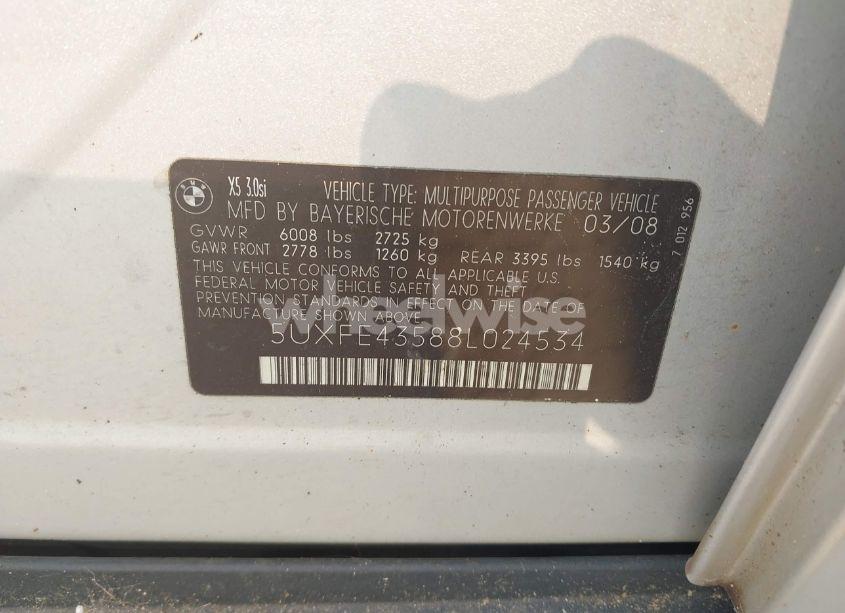 Photo 9 of 2008 Bmw X5 3.0SI (VIN 5UXFE43588L024534)