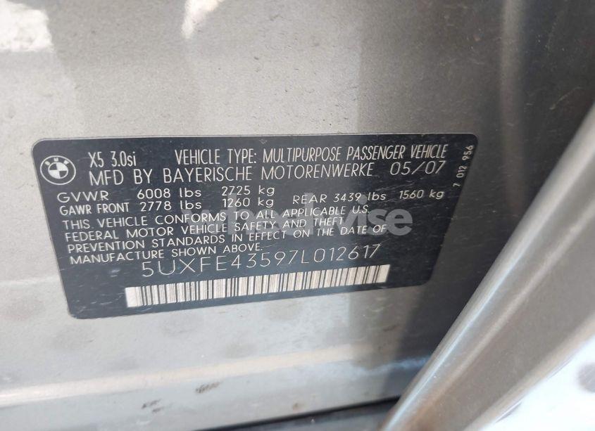 Photo 9 of 2007 Bmw X5 3.0SI (VIN 5UXFE43597L012617)