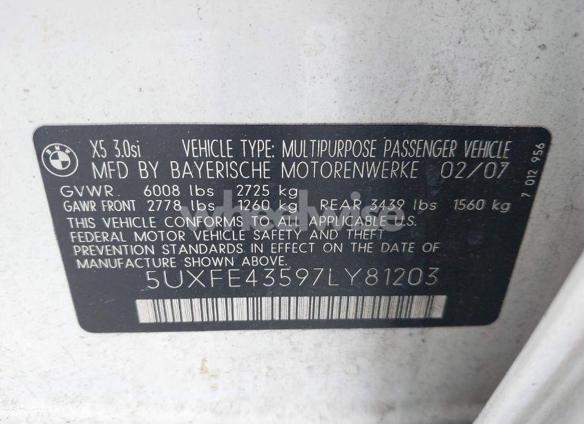Photo 9 of 2007 Bmw X5 3.0SI (VIN 5UXFE43597LY81203)