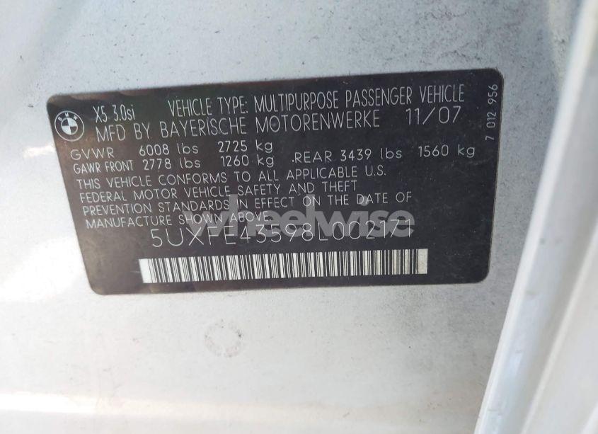 Photo 9 of 2008 Bmw X5 3.0SI (VIN 5UXFE43598L002171)