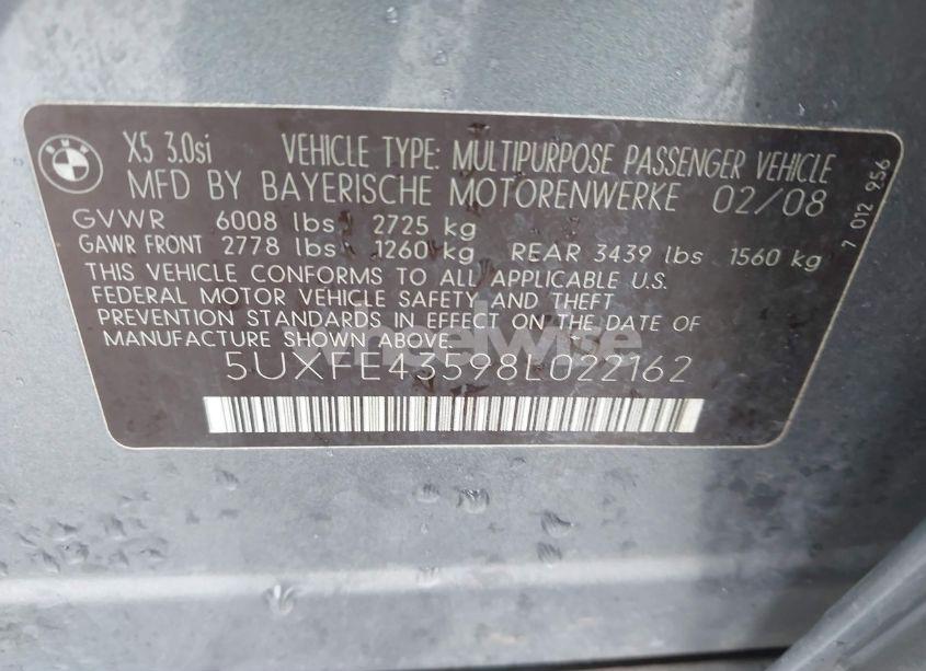 Photo 9 of 2008 Bmw X5 3.0SI (VIN 5UXFE43598L022162)