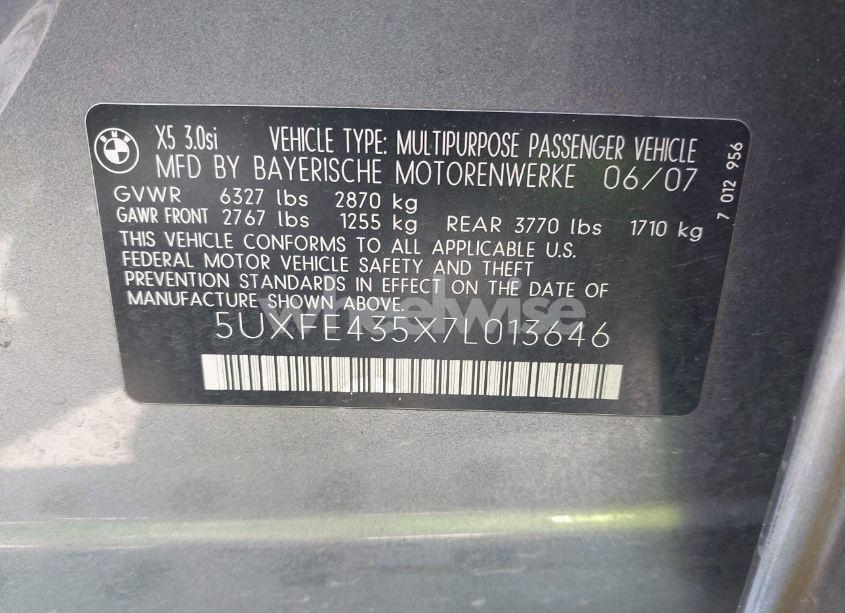 Photo 9 of 2007 Bmw X5 3.0SI (VIN 5UXFE435X7L013646)