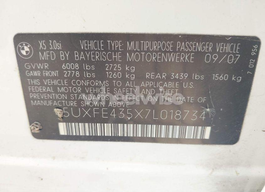 Photo 9 of 2007 Bmw X5 3.0SI (VIN 5UXFE435X7L018734)